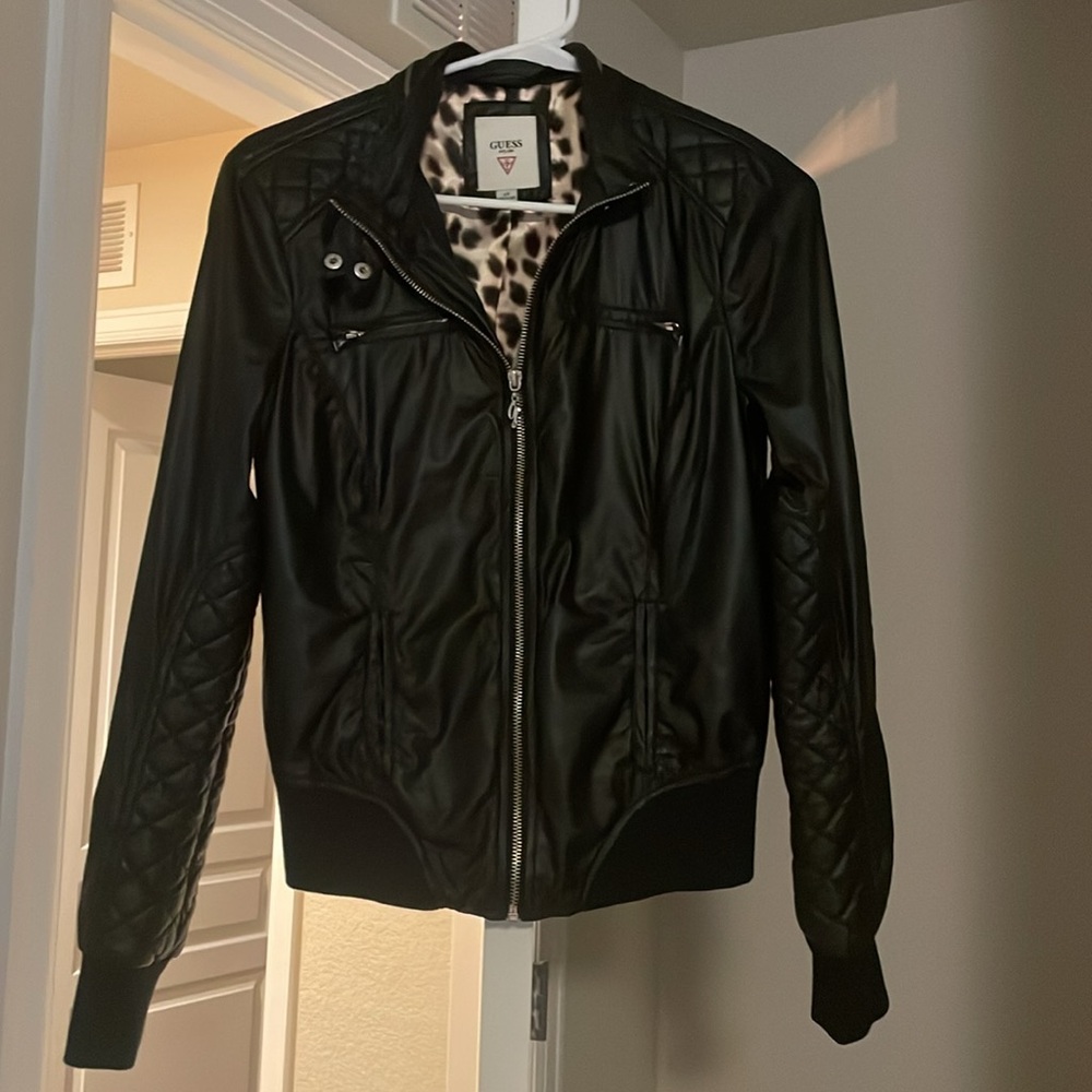 Guess leopard print leather jacket